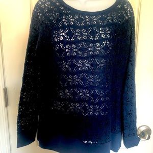 LS Royal Blue crochet see through cotton knit top .